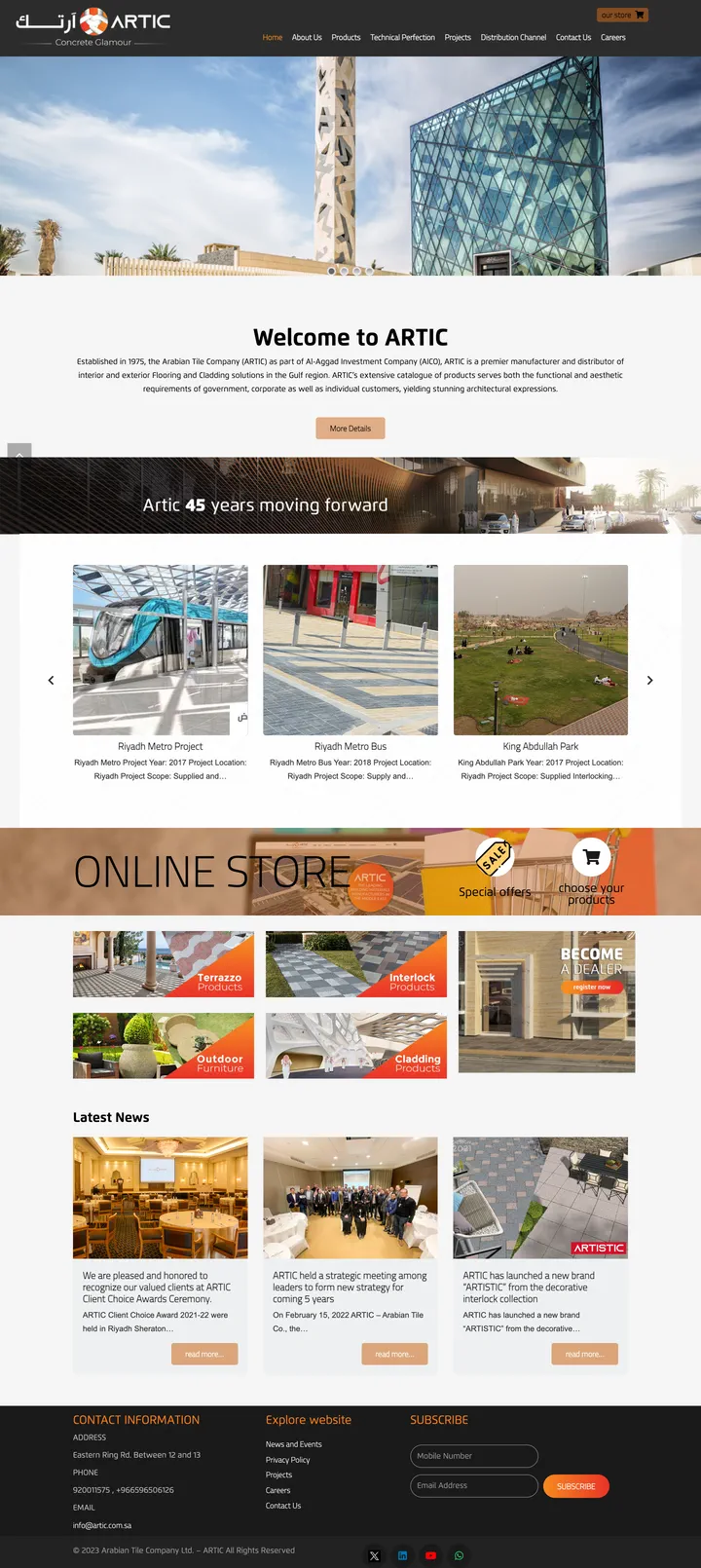 Artic: the Home page of artic.com.sa, full-page capture