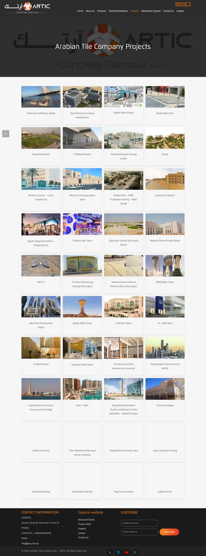 Artic: the Projects page of artic.com.sa, full-page capture