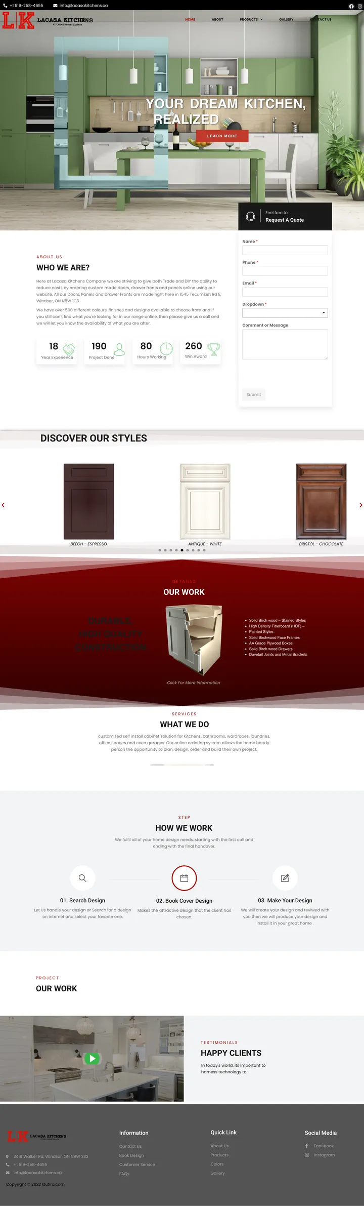 Lacasa Kitchens: the Home page of lacasakitchens.ca, full-page capture