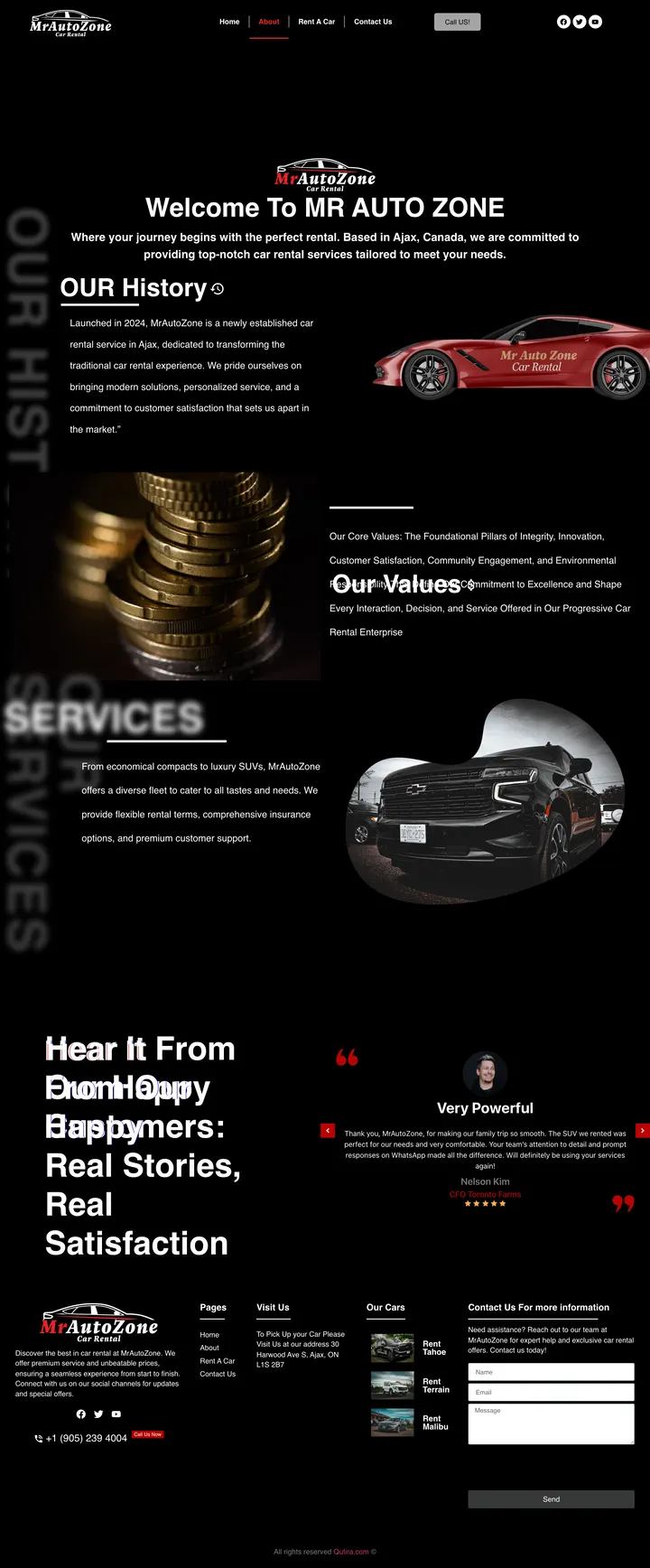Mr Auto Zone: the About page of mrautozone.ca, full-page capture