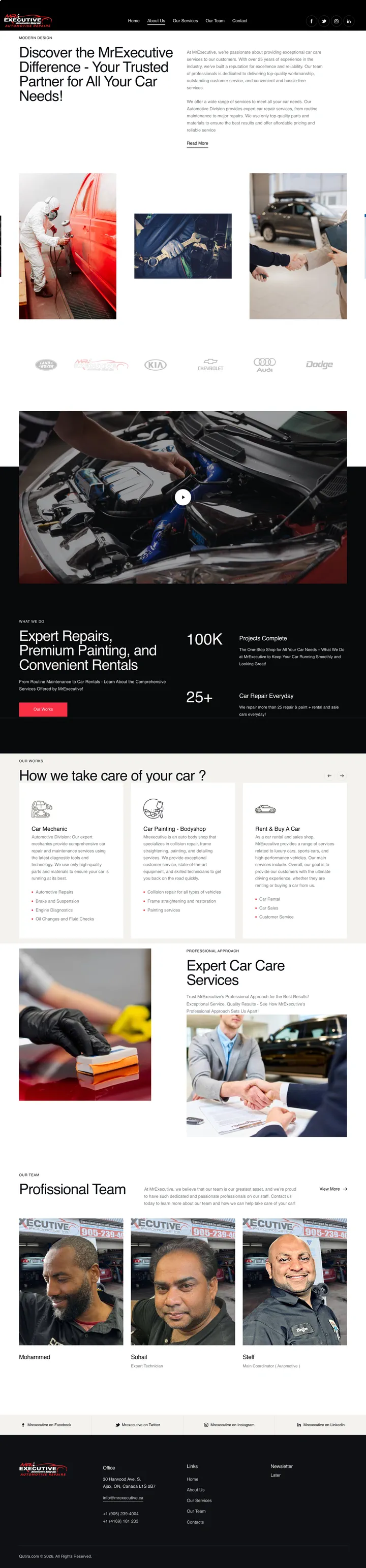 Mr Executive: the About Us page of mrexecutive.ca, full-page capture