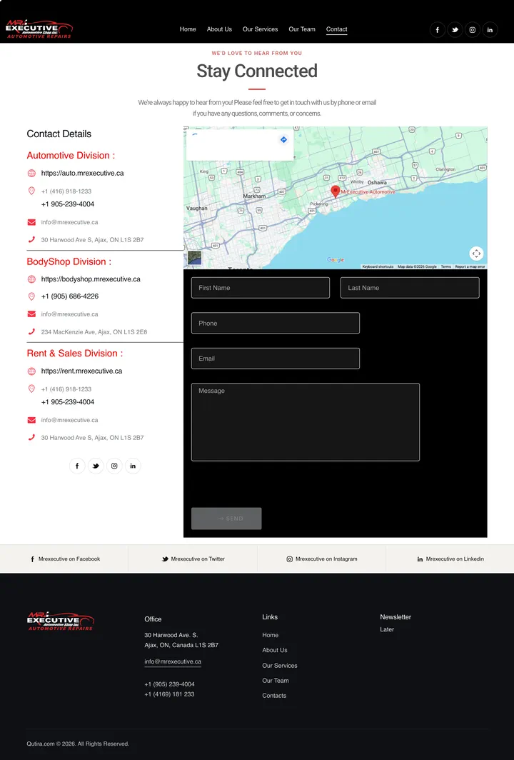 Mr Executive: the Contact page of mrexecutive.ca, full-page capture