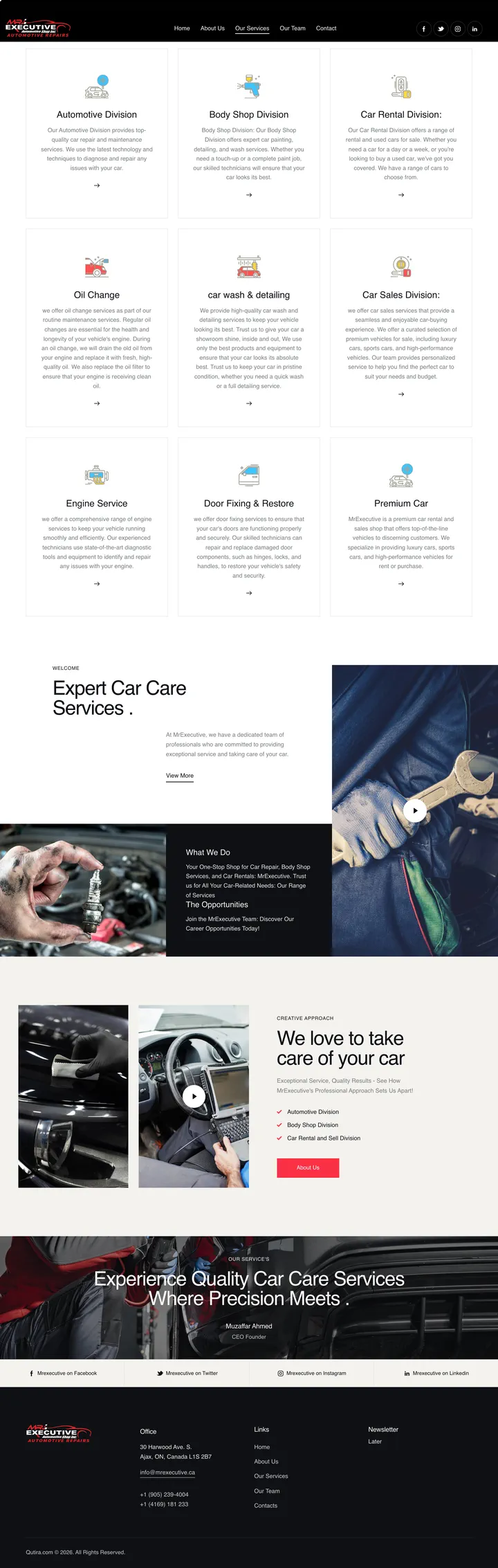 Mr Executive: the Our Services page of mrexecutive.ca, full-page capture