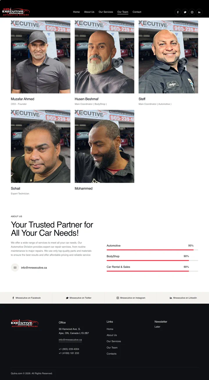 Mr Executive: the Our Team page of mrexecutive.ca, full-page capture