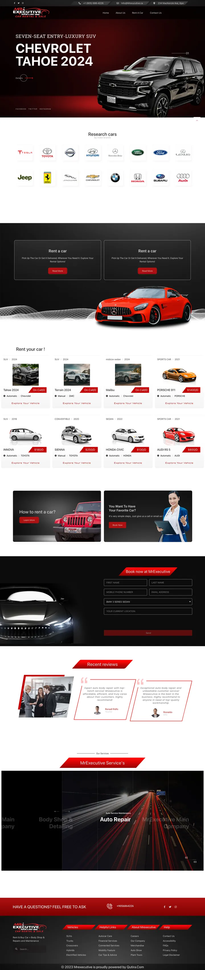 Mr Executive Rent: the home page of rent.mrexecutive.ca, the car rental sub-brand site, full-page capture