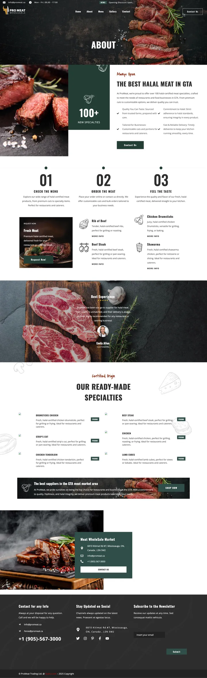 Pro Meat: the About page of promeat.ca, full-page capture