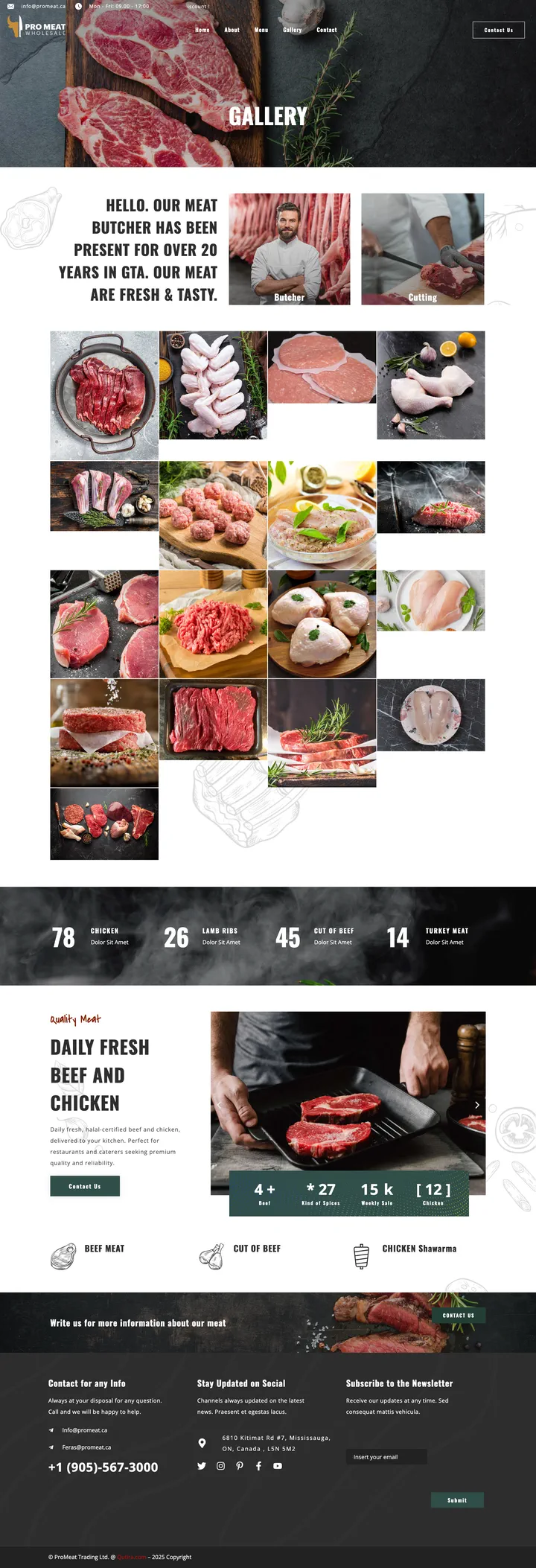 Pro Meat: the Gallery page of promeat.ca, full-page capture