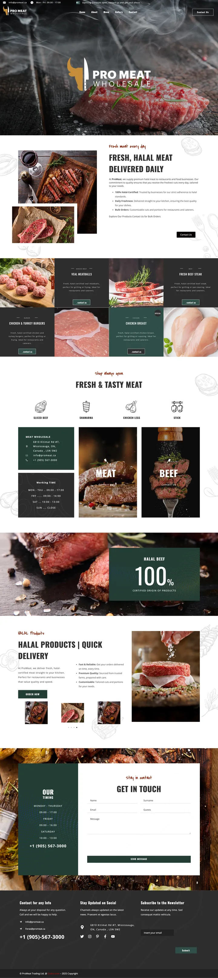 Pro Meat: the Home page of promeat.ca, full-page capture