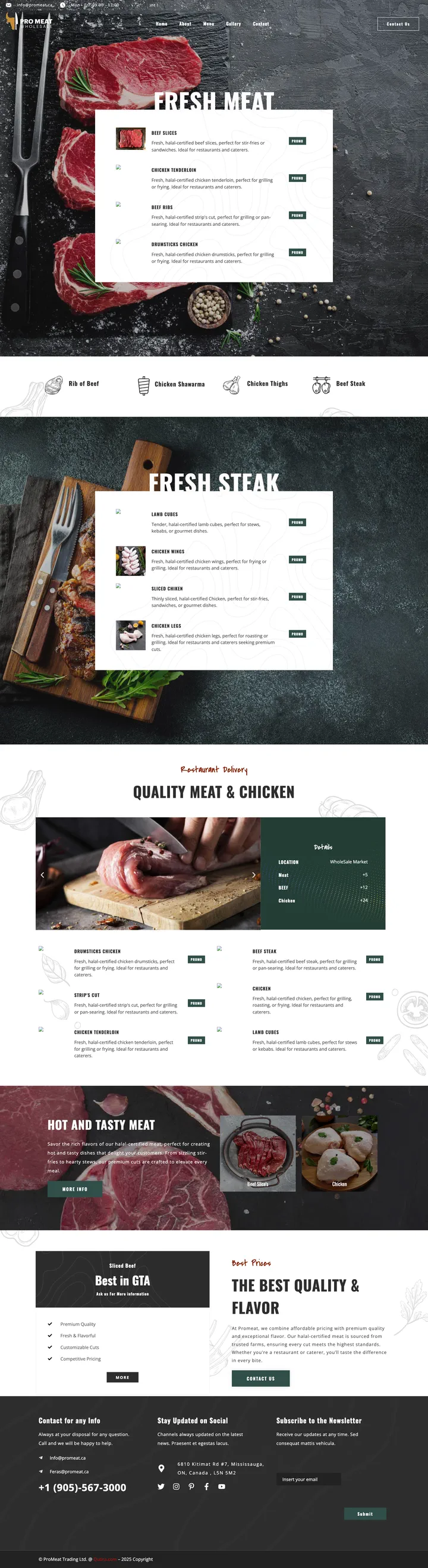 Pro Meat: the Menu page of promeat.ca, full-page capture