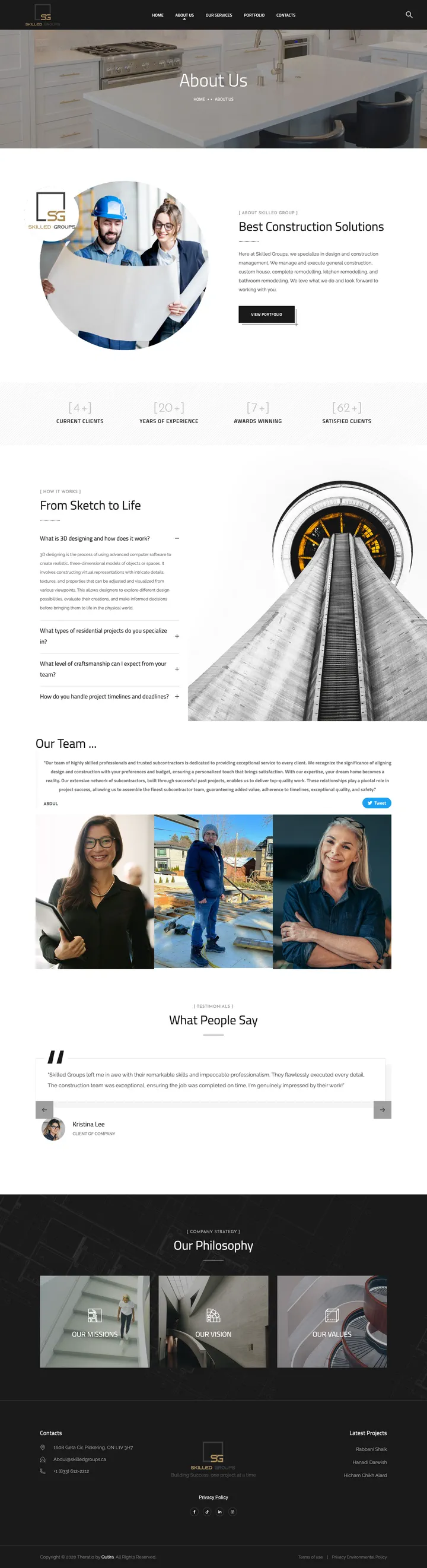 Skilled Groups: the About Us page of skilledgroups.ca, full-page capture