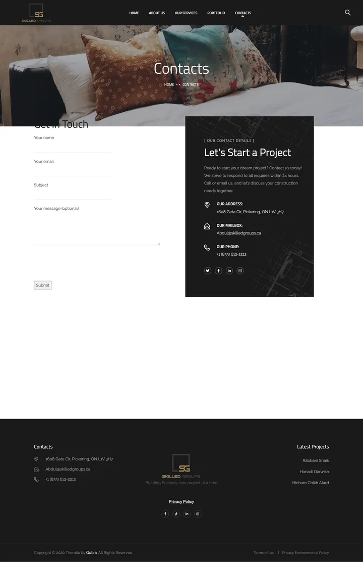 Skilled Groups: the Contacts page of skilledgroups.ca, full-page capture