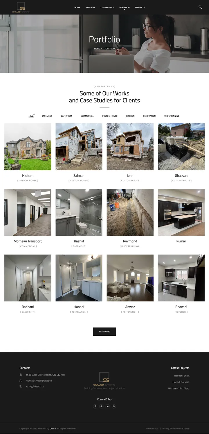 Skilled Groups: the Portfolio page of skilledgroups.ca, full-page capture