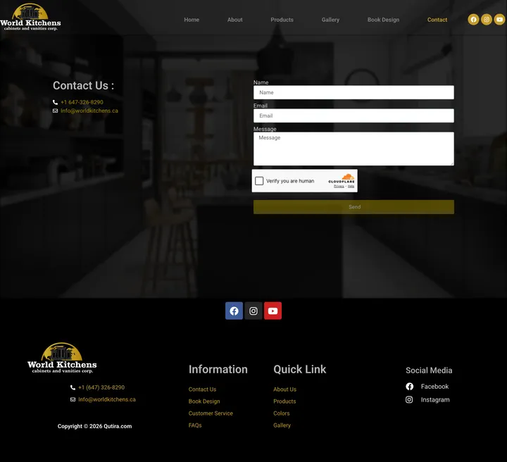 World Kitchens: the Contact page of worldkitchens.ca, full-page capture